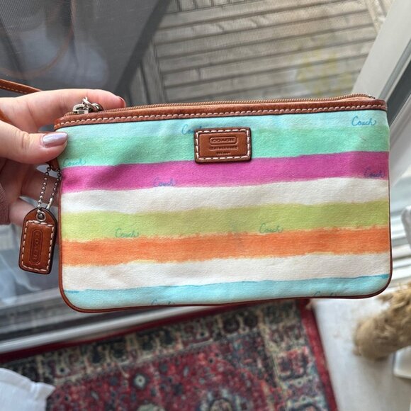 COACH Leatherware Pastel Multi-Color Canvas Zip Wristlet/Pouch - Picture 1 of 7